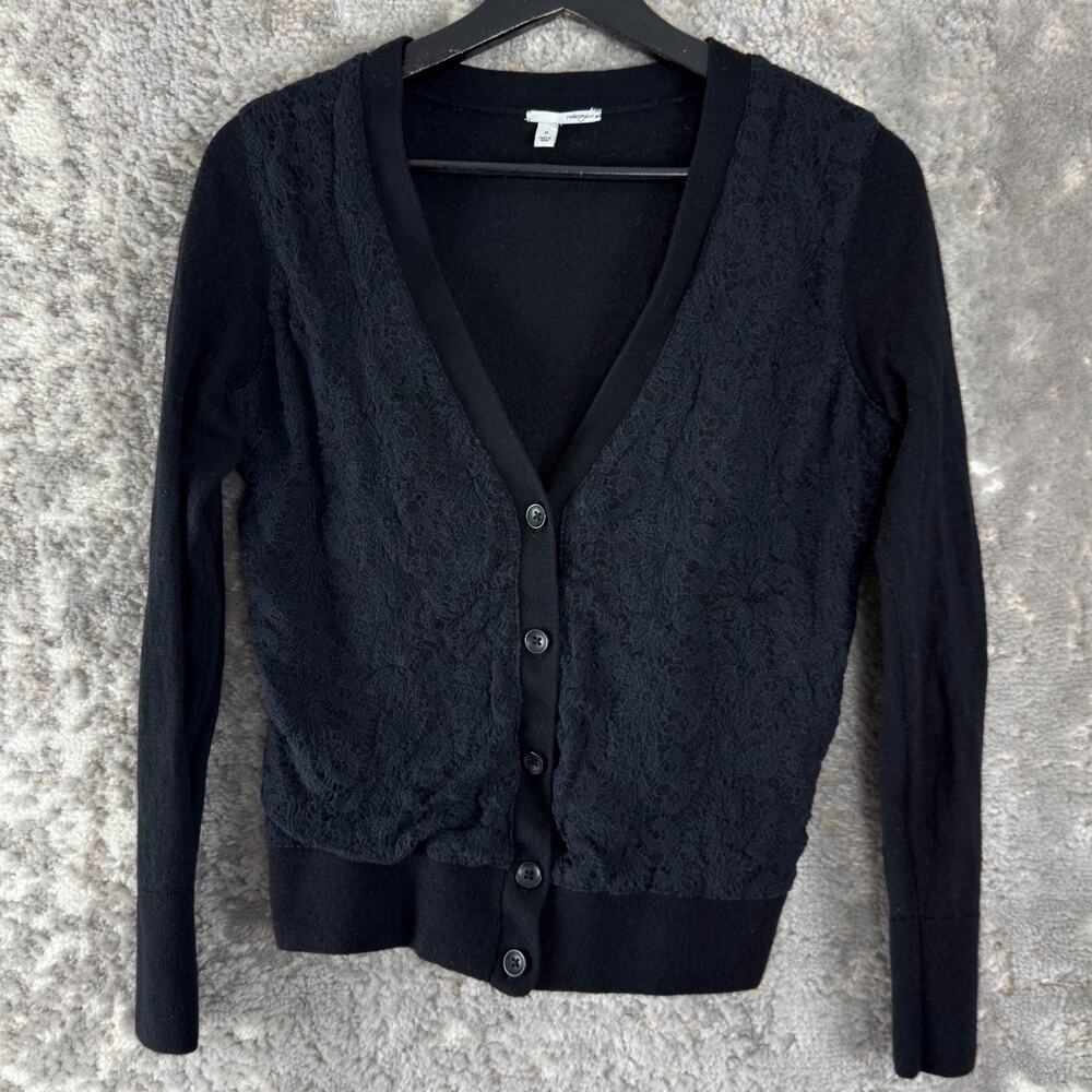 Halogen Size M Floral‎ Lace Merino Wool Cardigan Sweater Navy Long Sleeve